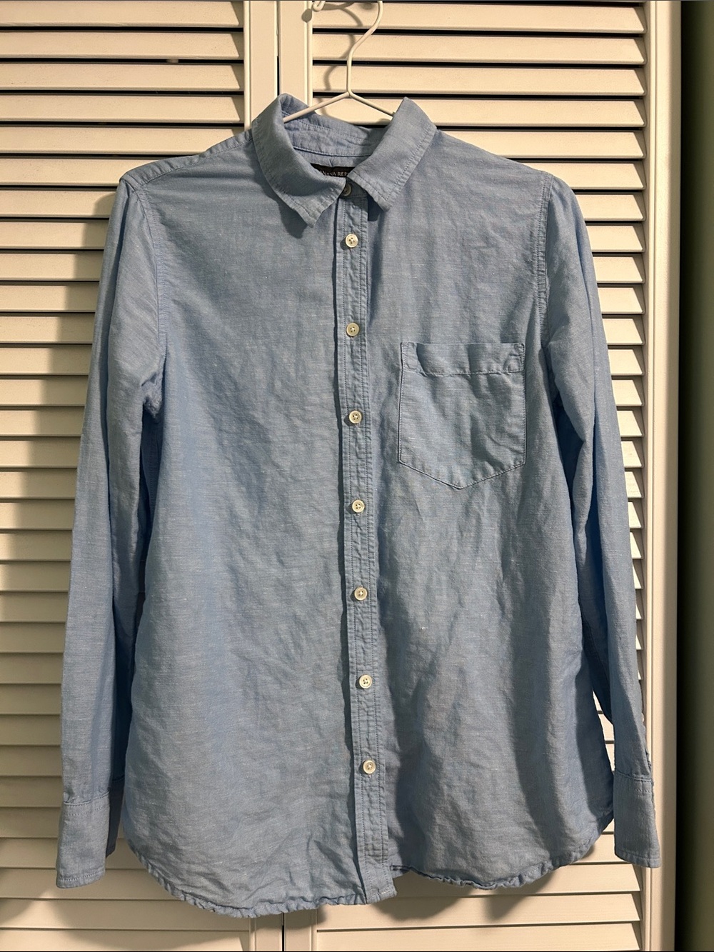 linen cotton blend oversized Button-Up chambray light blue Shirt Banana Republic
